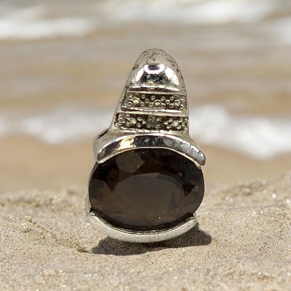 Unbranded Jewelry - Minimalist Smokey Brown Crystal Pendant Small Bazel Silver Plated Pendant Only